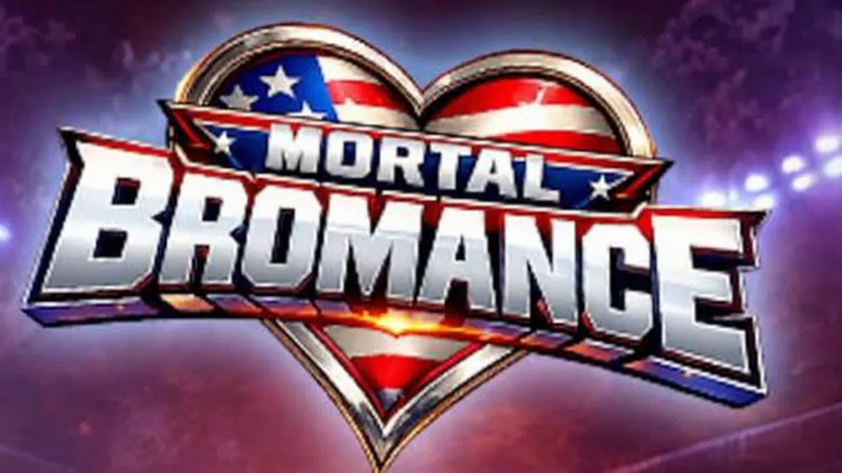 Mortal Bromance slot game interface na nagpapakita ng mga karakter sa locker room